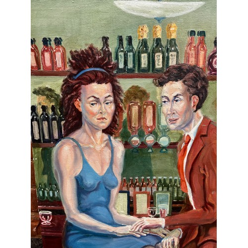 664 - LEWIS JONES OIL ON CANVAS THE COCKTAIL BAR