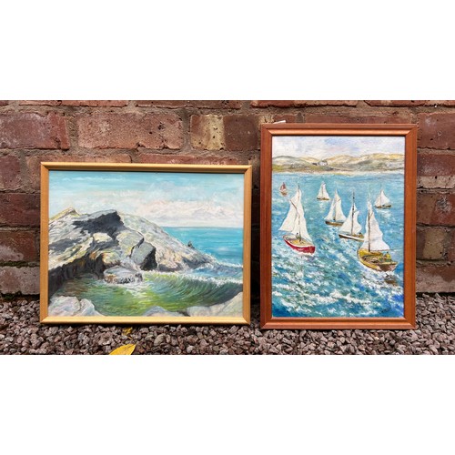 668 - SELECTION OF AMATEUR OIL ON BOARDS INC. STILL LIFE OF FRUIT AND SEASCAPES