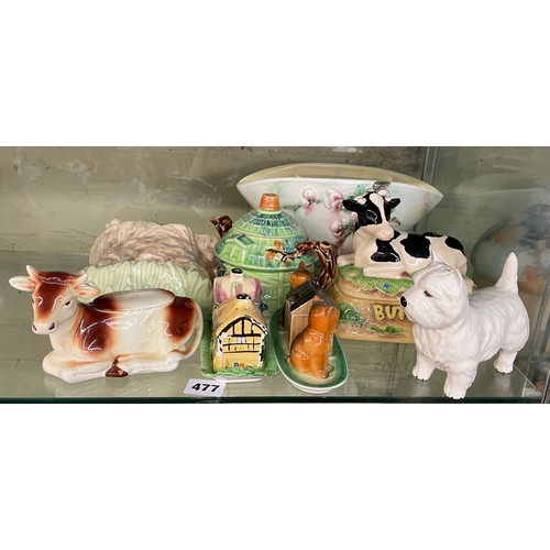 477 - SYLVAC PIXIE WALL POCKET, GOEBEL BOXER DOG CRUET, COTTAGE CRUET