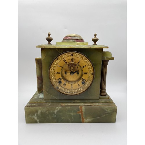 656 - 19TH CENTURY GREEN ONYX ARCHITECTURAL CLOCK A/F