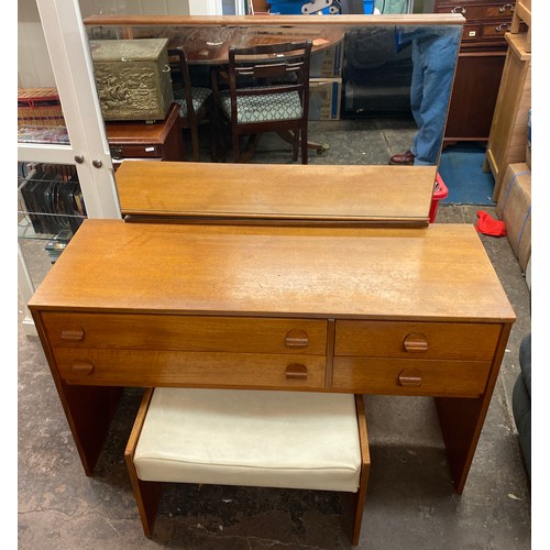 35 - STAG CANTATA TEAK FOUR DRAWER DRESSING TABLE WITH LOW STOOL