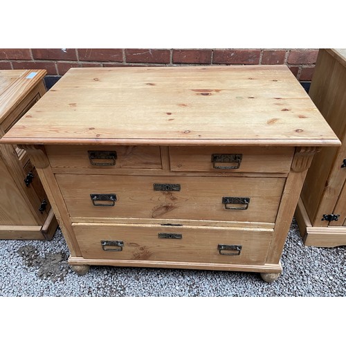 4 - EDWARDIAN PINE TWO OVER TWO DRAWER CHEST ON BUN FEET