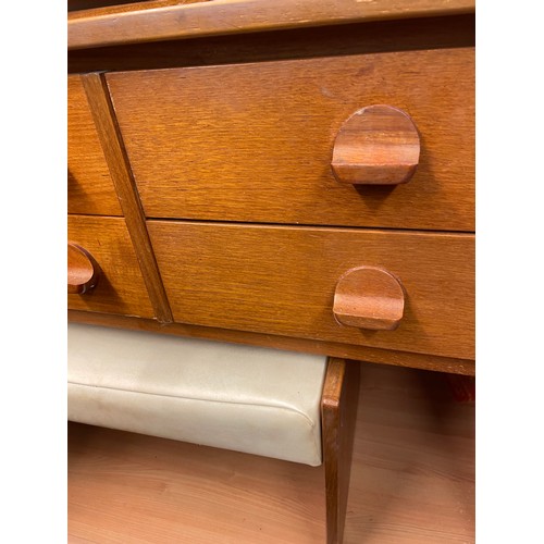 35 - STAG CANTATA TEAK FOUR DRAWER DRESSING TABLE WITH LOW STOOL