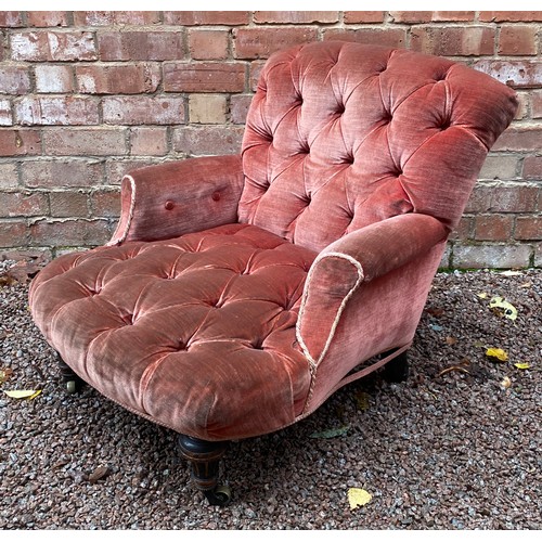 8 - VICTORIAN PINK BUTTON UPHOLSTERED LOW NURSING CHAIR