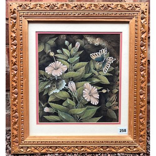 258 - INY WIRNATA WATERCOLOUR OF BUTTERFLIES ‘83 IN CARVED ORNATE FRAME