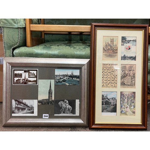 256 - FRAMED AND GLAZED COLLAGE OF COVENTRY PICTORIAL POSTCARDS AND ANOTHER COLLAGE OF CARDS