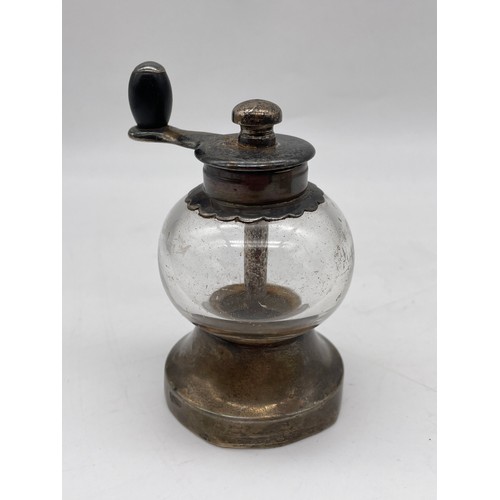 503 - SILVER GLASS GLOBULAR PEPPER MILL