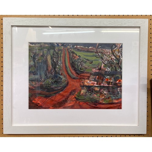 269 - MIXED MEDIA SCENE OF A RURAL COUNTRY LANE SIGNED M R 04 FRAMED AND GLAZED