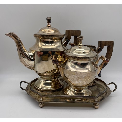 498 - EPNS THREE PIECE BATCHELOR TEASET ON TRAY