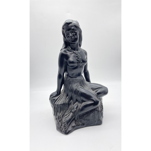 499 - BLACKENED CHALK FIGURE OF A SEATED FEMALE MADE IN NEW ZEALAND