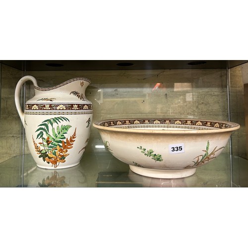 335 - VICTORIAN STAFFORDSHIRE AUTUMNAL WASH JUG AND BASIN