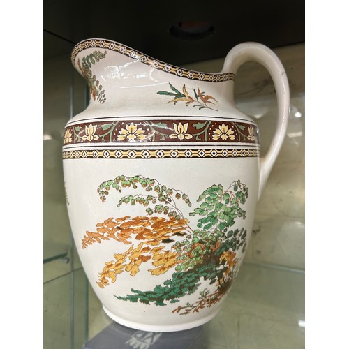 335 - VICTORIAN STAFFORDSHIRE AUTUMNAL WASH JUG AND BASIN