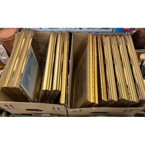 296 - TWO BOXES OF GILT FRAMED PRINTS OF RENOIR PAINTINGS, FASHION PLATE PRINTS