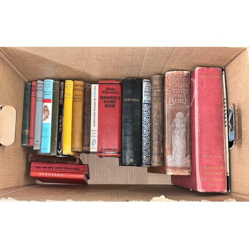 303 - BOX OF VARIOUS BOOKS INCLUDING BIBLES