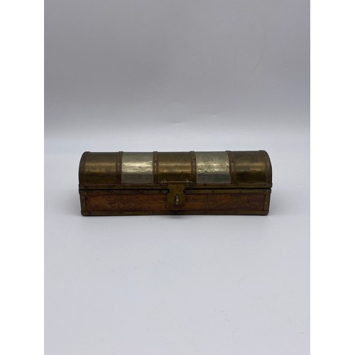 568 - THREE EASTERN BRASS MOUNTED WOODEN OBLONG BOXES