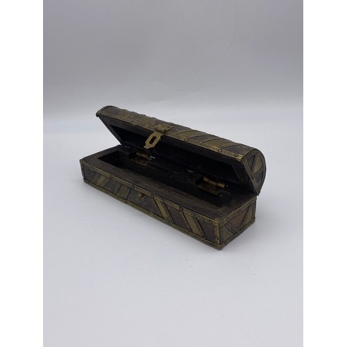 568 - THREE EASTERN BRASS MOUNTED WOODEN OBLONG BOXES