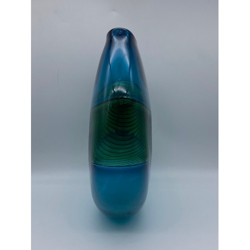 562 - BOB CROOKS BLUE GLASS LONGITUDINAL VASE