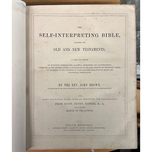 697 - LEATHER BOUND FAMILY BIBLE, SELF INTERPRETING BIBLE BY THE REV JOHN BROWN