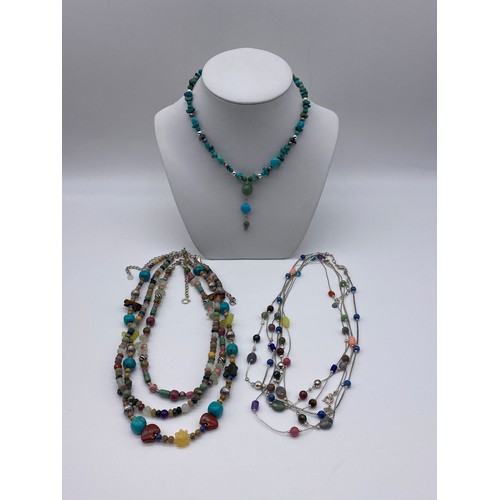 684 - SELECTION OF MULTI COLOURED AND POLISHED AGATE BEAD NECKLACES, AND SILVER STRAND BEAD NECKLACES