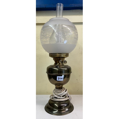 314 - ELECTRIFIED BRASS OIL LAMP