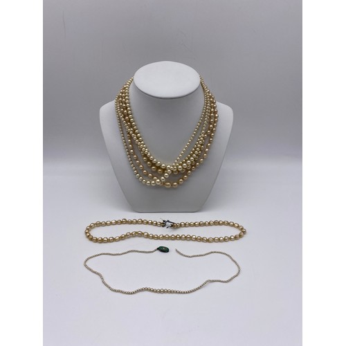 682 - SMALL BOX OF SIMULATED PEARL STRAND NECKLACES AND CHOKERS