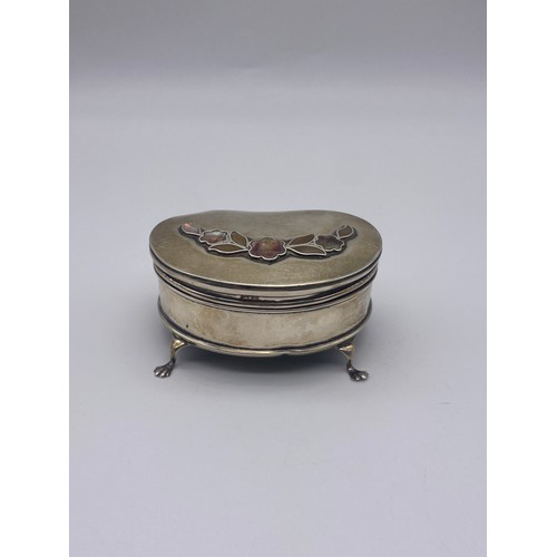 504 - BIRMINGHAM SILVER KIDNEY SHAPED TRINKET BOX WITH ABALONE DECORATION 3OZ OVERALL APPROX