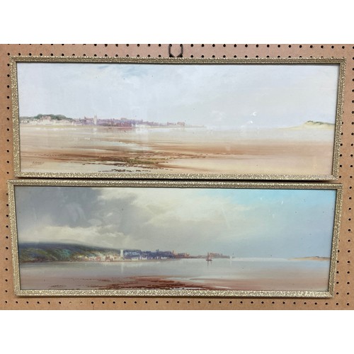 282 - WATERCOLOURS COASTAL PANORAMAS FRAMED AND GLAZED A PAIR