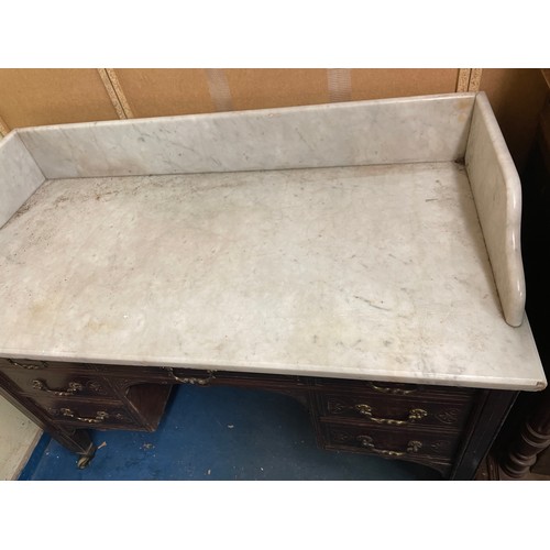 11 - MARBLE GALLERY SLAB TOP KNEEHOLE WASH STAND WITH CARVED DRAWERS