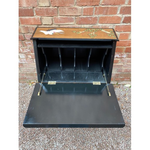 287 - REPRODUCTION CHINESE BLACK LAQUERED BUREAU PAINTED WITH CRANES