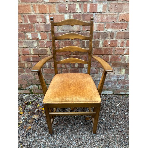 192 - ELM CIRCULAR PEDESTAL DINING TABLE AND FOUR LADDER BACK ELBOW CHAIRS