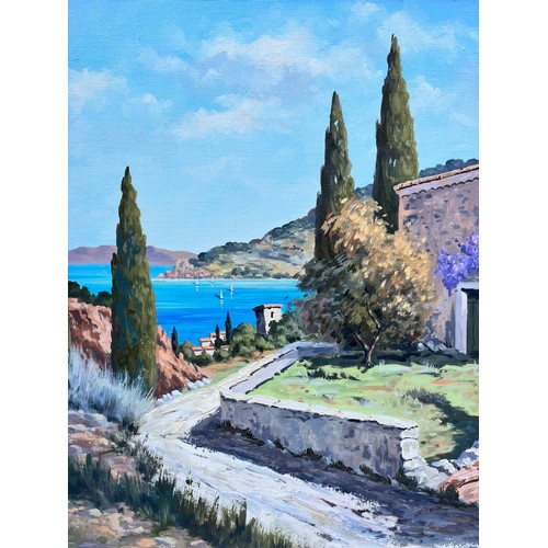 309 - J. POTRONAT OILS ON CANVAS MEDITERRANEAN COAST LANDSCAPE FRAMED