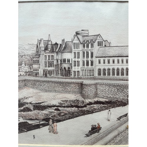 336 - EILEEN MULLETT PENCIL SKETCH THE COLLEGE AND NEW PROMENADE ABERYSTWYTH