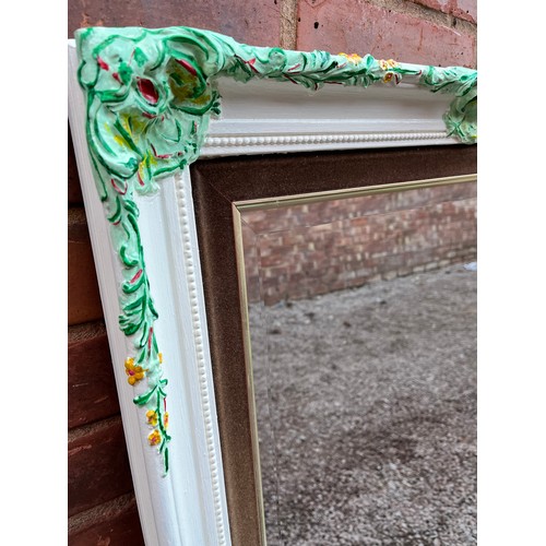 374 - PAINTED FRAMED BEVELLED MIRROR AND OBLONG HALL MIRROR