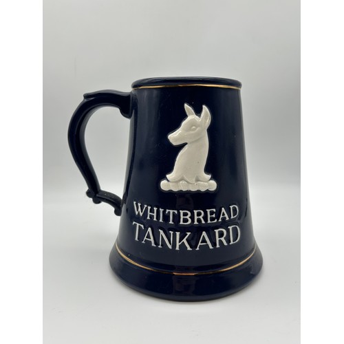 492 - LARGE WHITBREAD TANKARD AND GERMAN BEER DRINKING MUGS