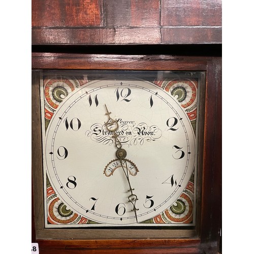 248 - 19TH CENTURY OAK COTTAGE LONG CASED CLOCK WITH 30HOUR MOVEMENT, PAINTED DIAL, J PEARCE, STRATFORD ON... 