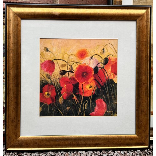 318 - LARGE PRINT OF WATER LILLIES, TAPESTRY EFFECT CORNUCOPIA PANEL AND POPPY PRINT