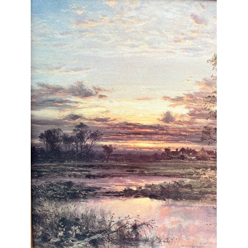 337 - TEXTURED PRINT OF AN AUTUMN LANDSCAPE IN GILT SWEPT FRAME ENTITLED EVENING APPROACHES