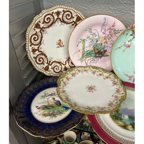 443 - SELECTION OF MAINLY 19TH CENTURY DECORATIVE PORCELAIN PLATES INCLUDING WORCESTER, MINTON, AND SOME C... 