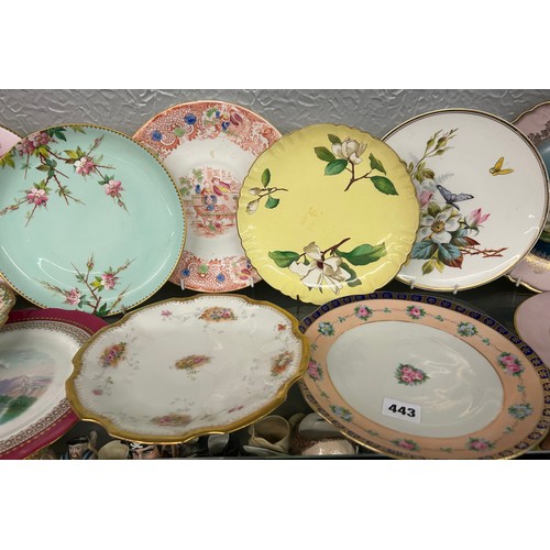 443 - SELECTION OF MAINLY 19TH CENTURY DECORATIVE PORCELAIN PLATES INCLUDING WORCESTER, MINTON, AND SOME C... 