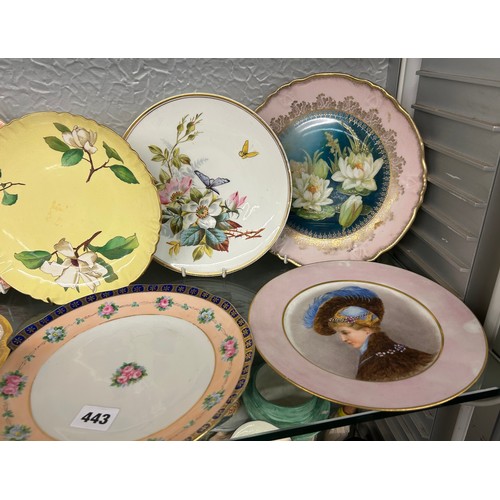 443 - SELECTION OF MAINLY 19TH CENTURY DECORATIVE PORCELAIN PLATES INCLUDING WORCESTER, MINTON, AND SOME C... 