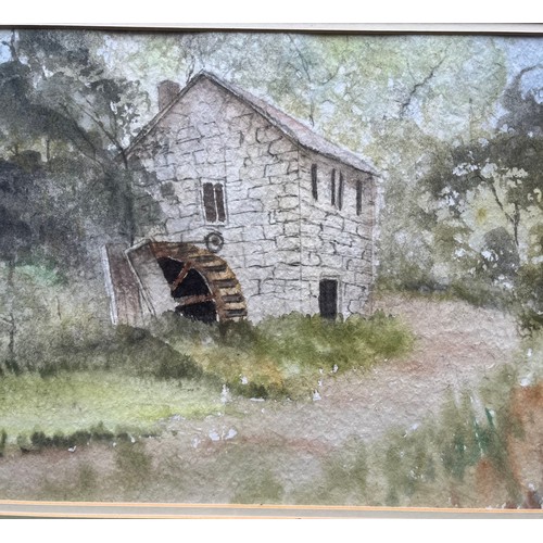 322 - VICTORIAN LITHOGRAPHIC PRINT OF HORSE CART AND FIGURES, AND SMALL WATER COLOUR OF A WATERMILL