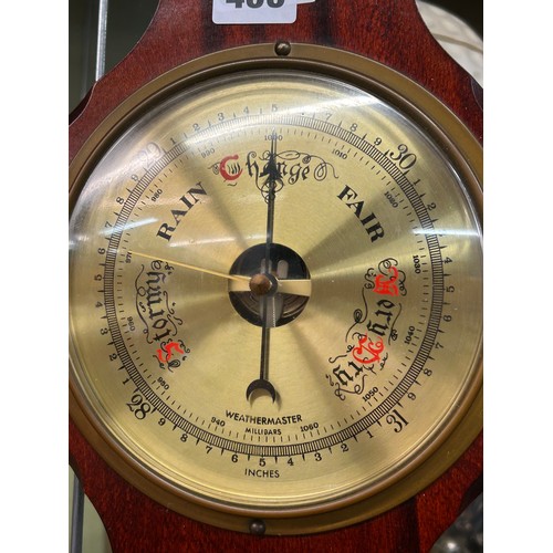 453 - MAHOGANY CASED WHEEL BAROMETER AND THERMOMETER