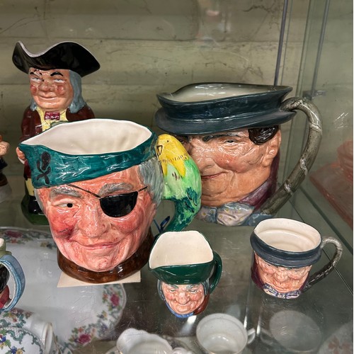 455 - SHELF OF ROYAL DOULTON AND OTHER CHARACTER JUGS, FAT BOY, TOBY WELLER, AND OTHERS