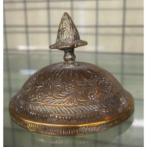 436 - EASTERN BRASS BALUSTER ENGRAVED JAR AND COVER