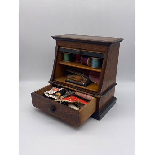 565 - TAMBOUR FRONTED MINIATURE NEEDLEWORK BOX