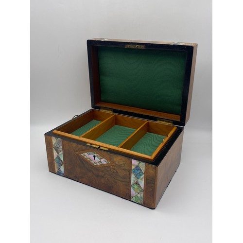 520 - VICTORIAN WALNUT AND ABALONE BANDED NEEDLEWORK BOX