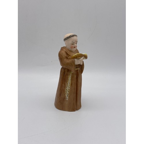 521 - ROYAL WORCESTER MONK CANDLE SNUFFER, PIN HEAD DOLL, GOEBEL FIGURES AND COALPORT FRUIT PAINTED MINIAT... 