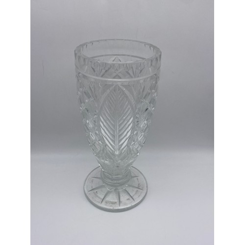 505 - HEAVY CUT GLASS TAPERED VASE