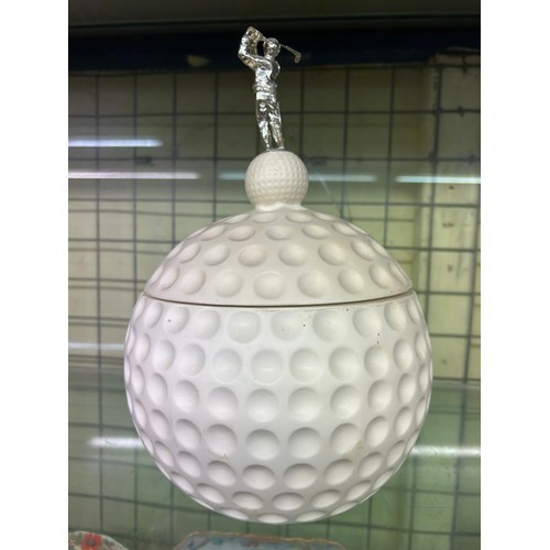 457 - RETRO GOLF BALL ICE BUCKET WITH GOLFER FINIAL