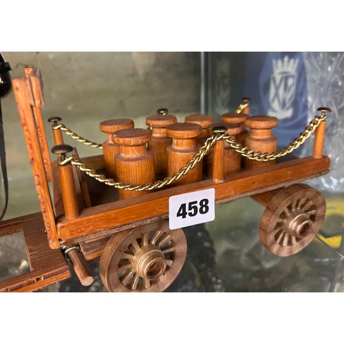 458 - TWO POTTERY MODELS OF DRAYCARTS WITH HORSES